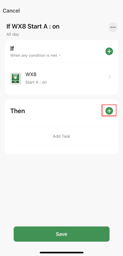 Set up task screen